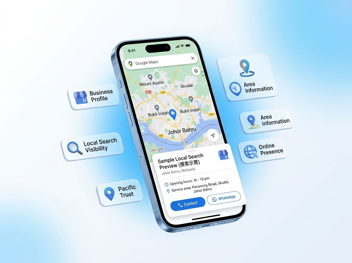 Google 商家资料与新山商圈本地搜索呈现示意